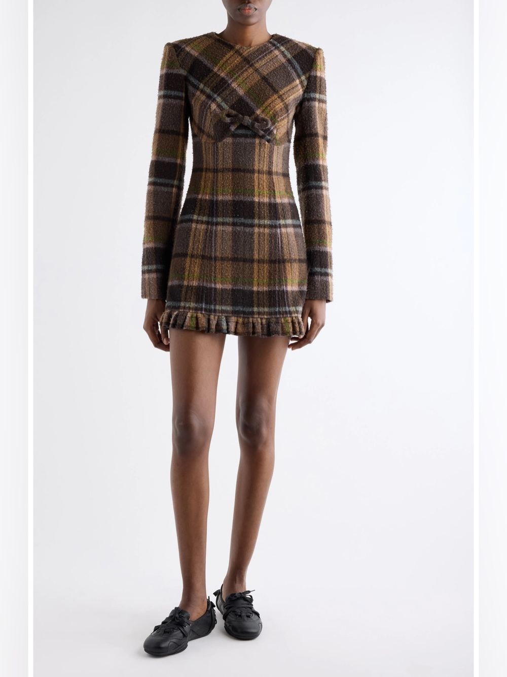 NEW Acne Studios Delfin Plaid Wool Mini Dress Multi Brown EU 38 US 6 $1000